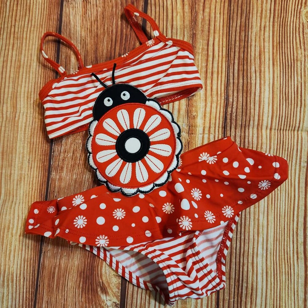 Size 6 Months Koala Baby Red Lady Bug Striped Swimsuit One Piece Bathing Suit